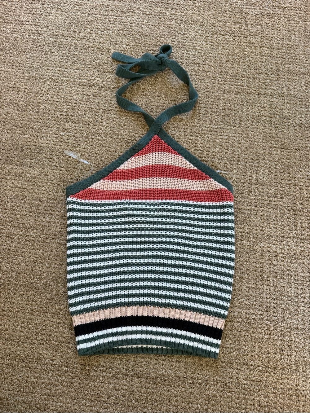 Autumn Cashmere Striped Knit Halter Tank iGreen, Salmon beige. White and , Black